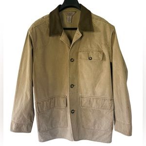 LL Bean Field Barn Jacket Large Tan Canvas Nubuck Leather Collar